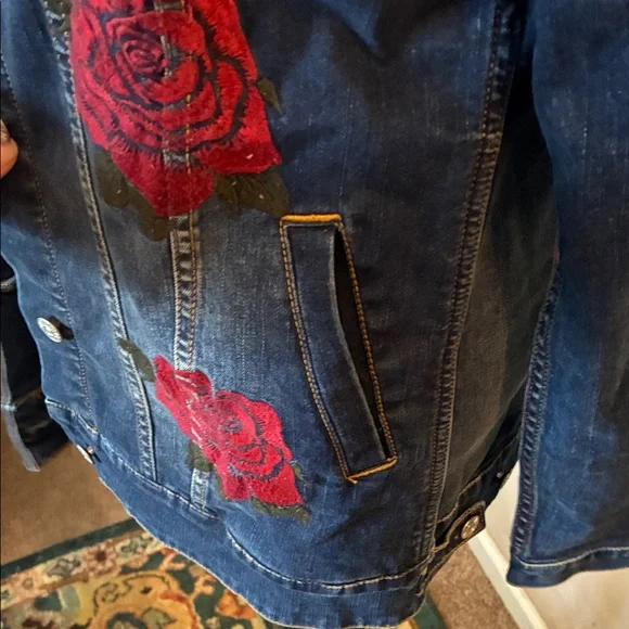 LuLaRoe Blue Stretchy Embroidered Jean Jacket Small - Picture 4 of 8